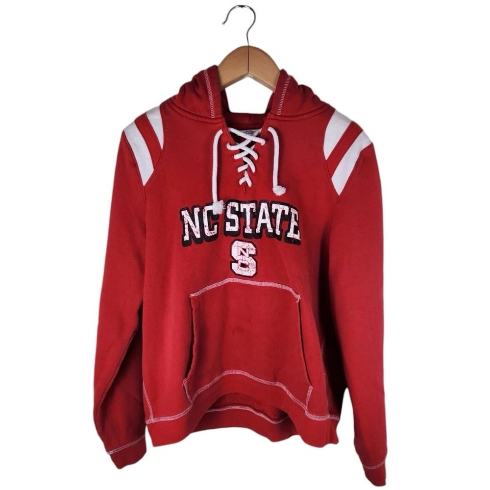 Vintage NC State Wolfpack Lace Up Hoodie Pro Edge Size XL Collegiate Red